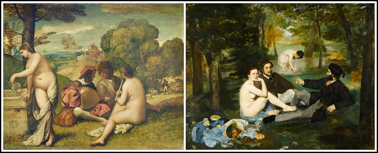 17-giorgione-titian-pastoral-concert-1513-manet-dejeuner-herbe-1863